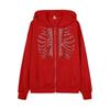 Y2K Rhinestone Skeleton Hoodies Women Gothic Black Red Zip-up Sweatshirts Female Retro Harajuku Hooded Coats Streetwear