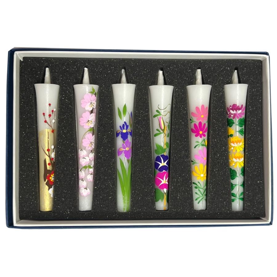 (Gift wrapping included) Hand-painted Flower Candles, Size 3, Set of 6. Perfect for Buddhist altars, Buddhist memorials, or as a gift. Perfect as an