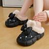 Мода 2025 Новые Зимние Водонепроницаемые Теплые Тапочки Женские Домашние Обувь для Пола Мягкий Плюшевый Бант Женские Комнатные Пушистые Массивные Тапочки