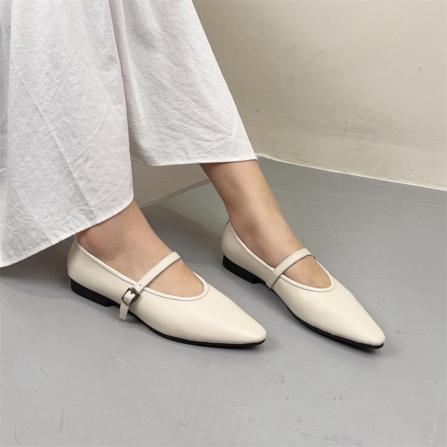 Johnature Туфли на плоской подошве из натуральной кожи с острым носком в стиле ретро, универсальные, из мягкой коровьей кожи, женские