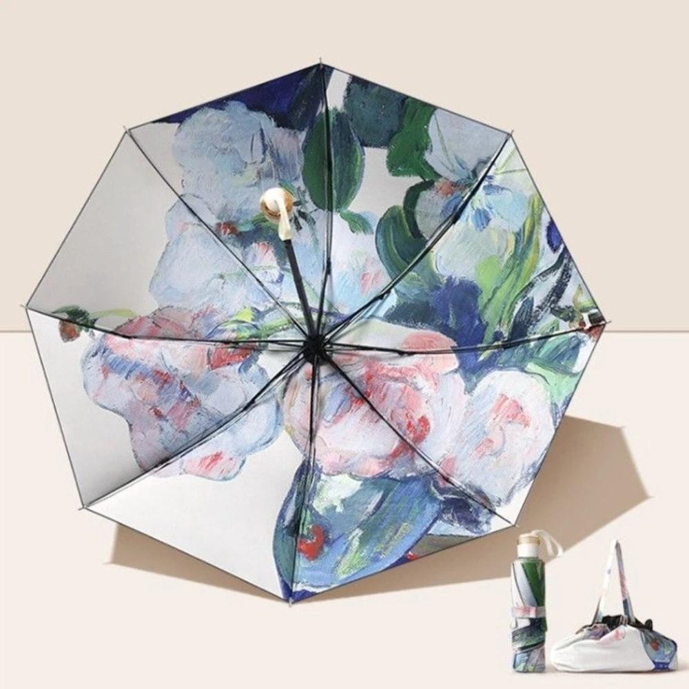 UV Protection Double-layered Sun Umbrella Foldable Floral Print Dual-purpose Sunshade Sun Protection with Storage Bag