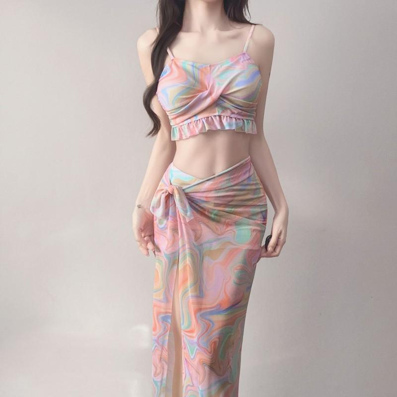 Split Swimsuit Women's Bikini Three-piece Seaside Vacation Conservative Belly Cover Slimming Hot