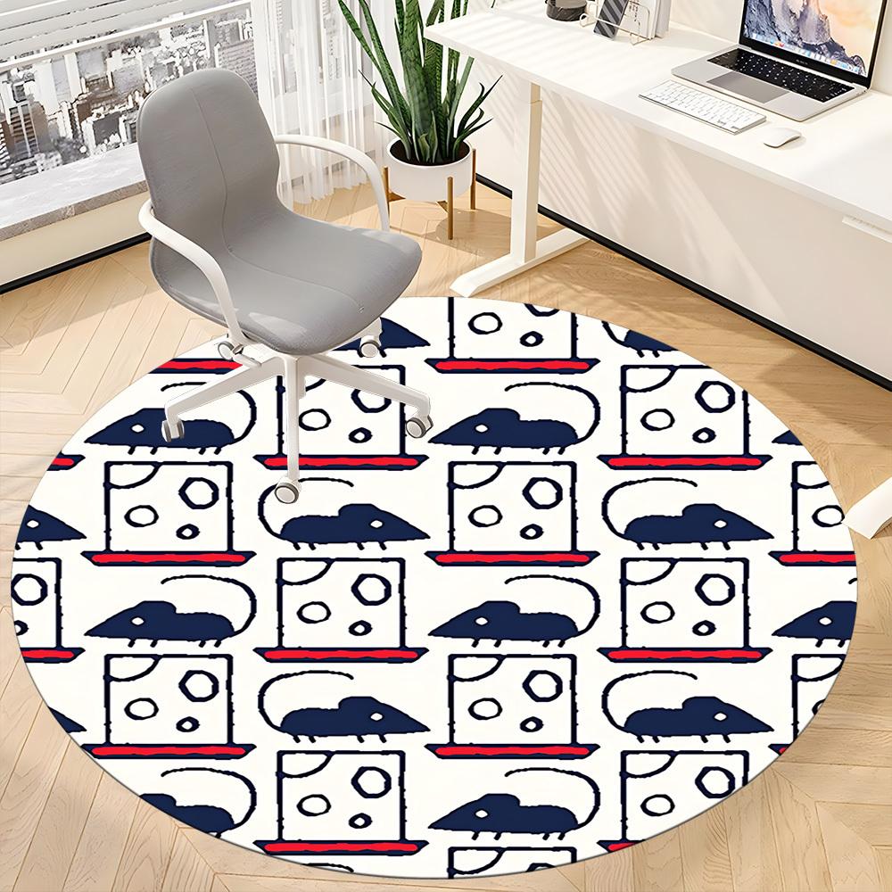 1pc Mouse Cheese Office Round Area Rug, Mat Suitable For Office, Under Office Chairs Bedroom Living Room Home Decor, Room Deco
