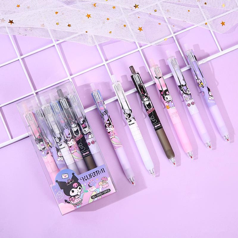 12 шт. 0,5 мм Sanrio Kuromi Эльф Коробка Нажимная Ручка Высоко-Красивая Нейтральная Ручка ST Головка Ручка для Подписи Черная Гладкая Сезон Возвращения в Школу