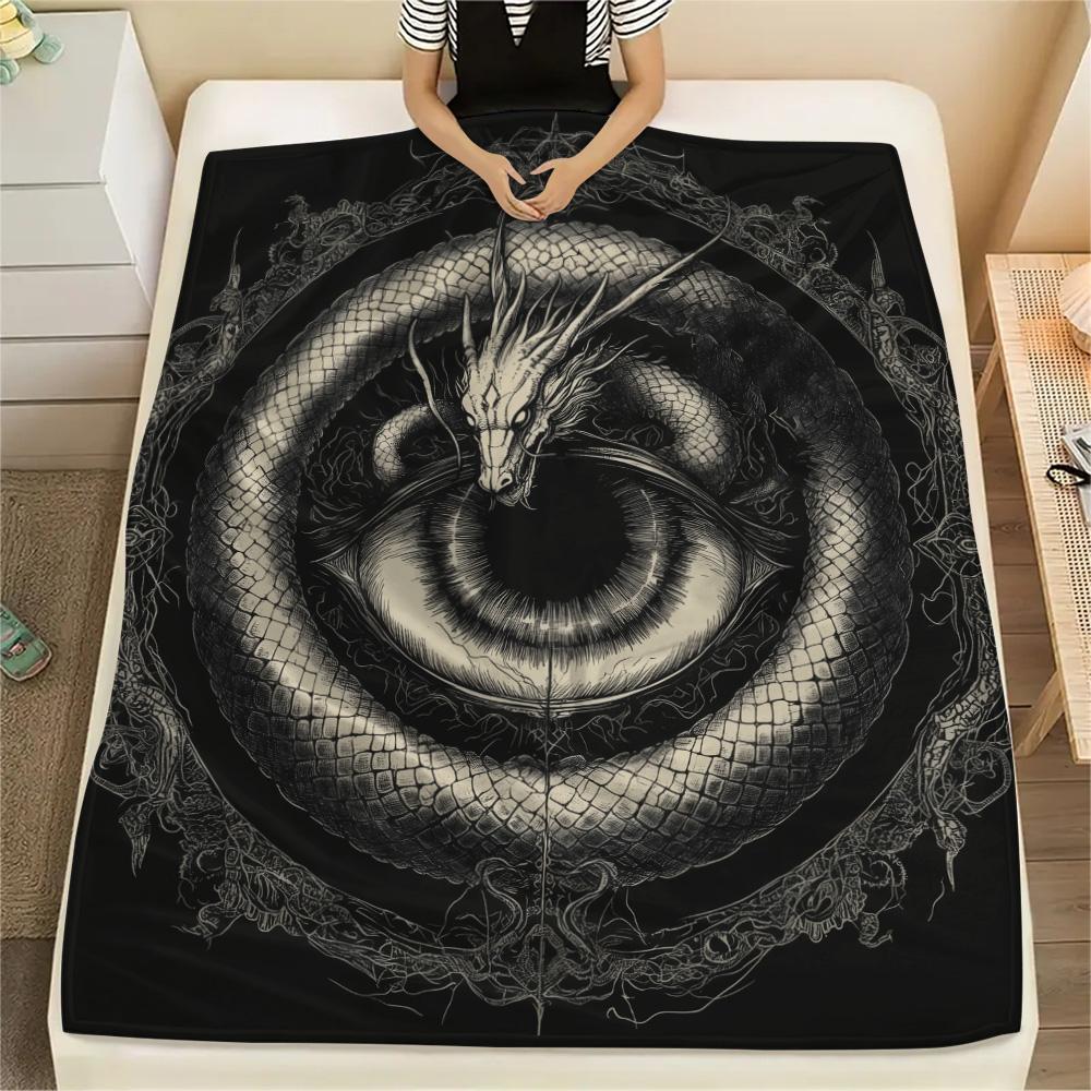 Dragon Symbols Print Flannel Blanket, High quality Comfortable for All Seasons, Home Decor, Warmth and Comfort