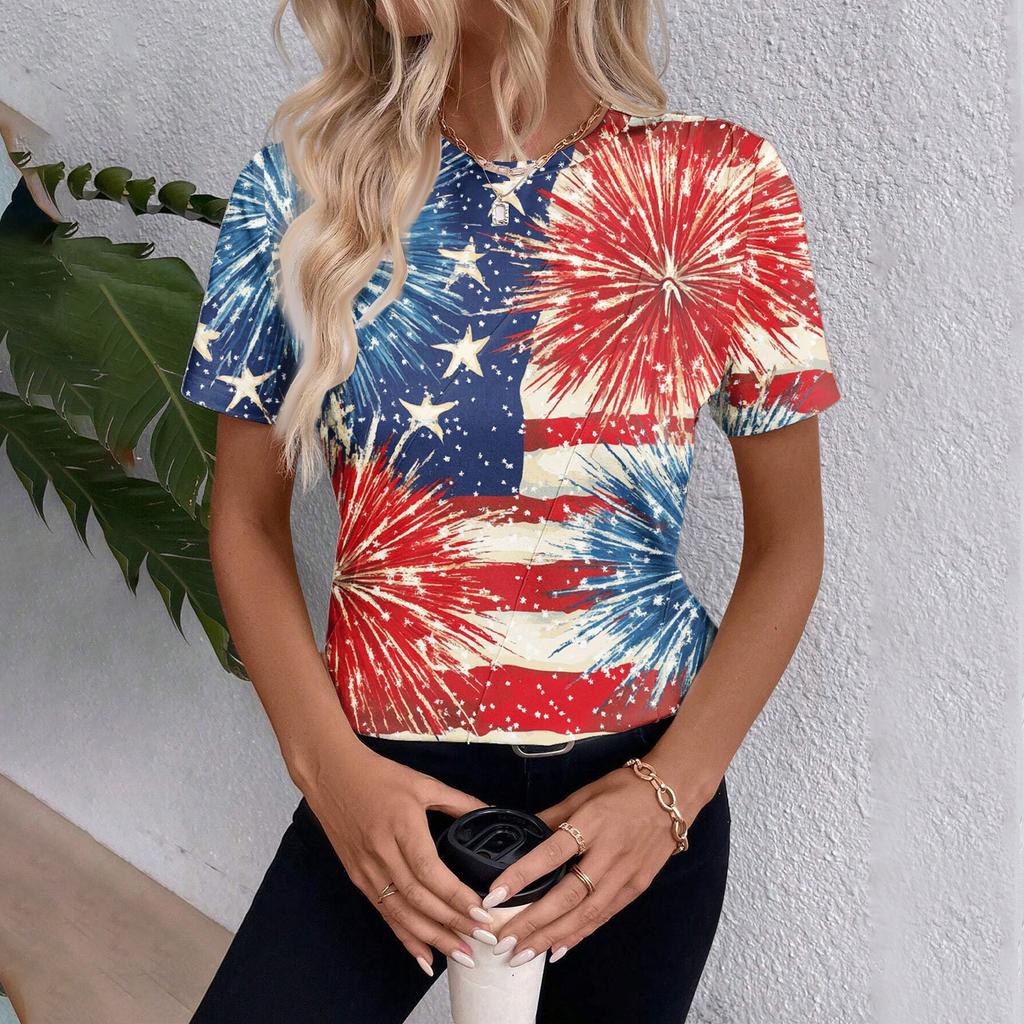Женский топ с коротким рукавом и принтом «День независимости»