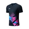Gradient Stripe V-Neck Breathable Short Sleeve Badminton Shirt Unisex Tops Black AAYU233-1
