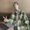 Куртка унисекс в ретро-зеленую клетку — весна и осень 2023 г., свободный крой, длинные рукава, не требует глажки