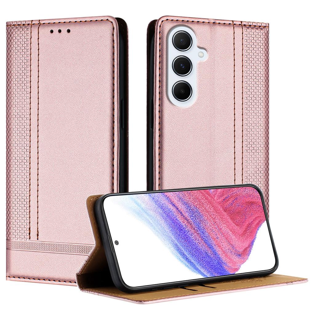 For Samsung Galaxy M56 5G Case L-Shaped Grid Pattern Leather Stand Phone Cover with Card Slots