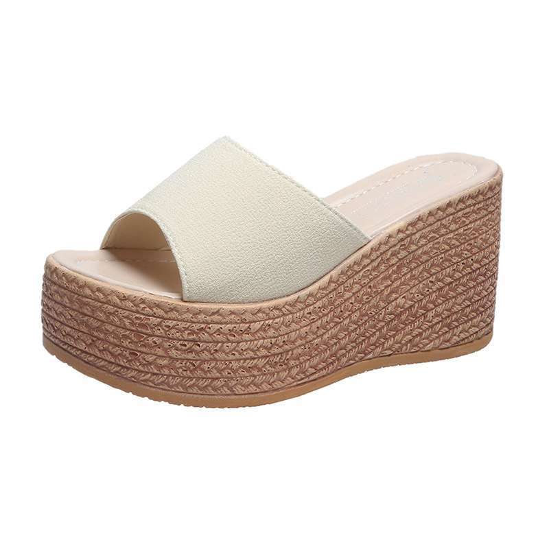 Шлепанцы на танкетке женские летние белые платье со свадебными туфлями на высоком каблуке платформе женские увеличивающие рост туфли-маффины 9 см свадебные туфли