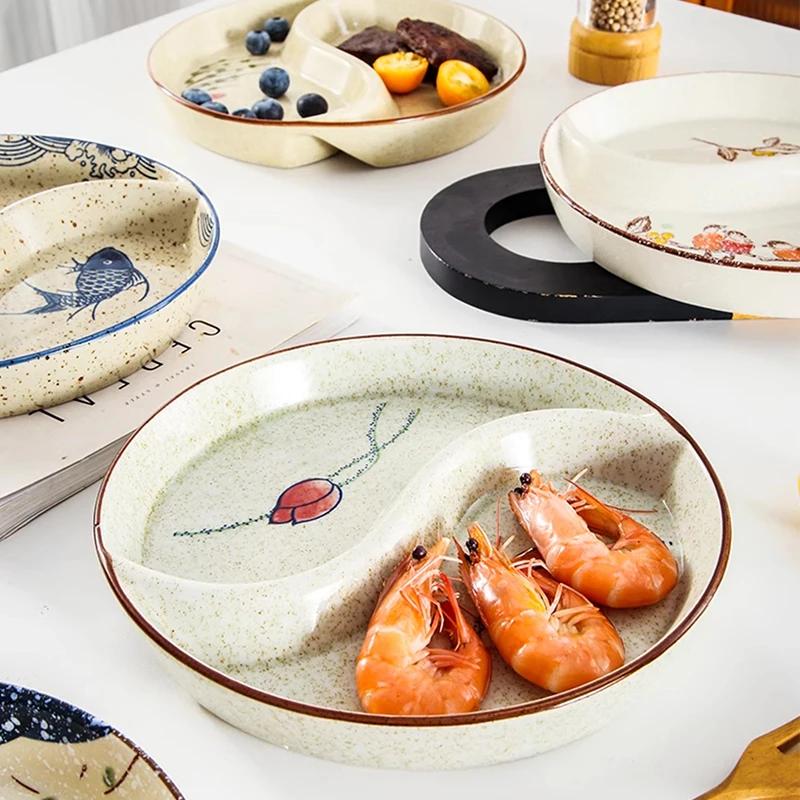 Ретро креативные керамические тарелки современный стиль круглая тарелка для закусок фрукты тарелка уникальная изысканная праздничная бытовая посуда