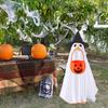 Ghost Goose Outfit Halloween Porch Goose Clothes with Witch Hat And Pumpkin Bucket for 23" Goose Statue Outdoor Patio Yard Lawn Decoration