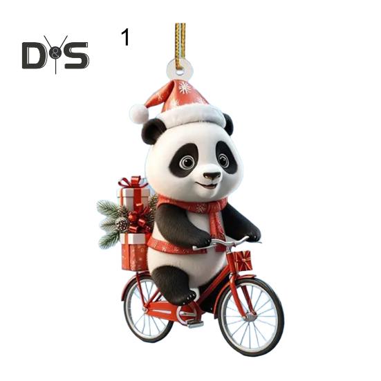 Рождественский кулон для автомобиля в форме реалистичной ездящей панды, легкий подвесной аксессуар для рождественских елок, дверей, окон, подвесной орнамент, сумка или