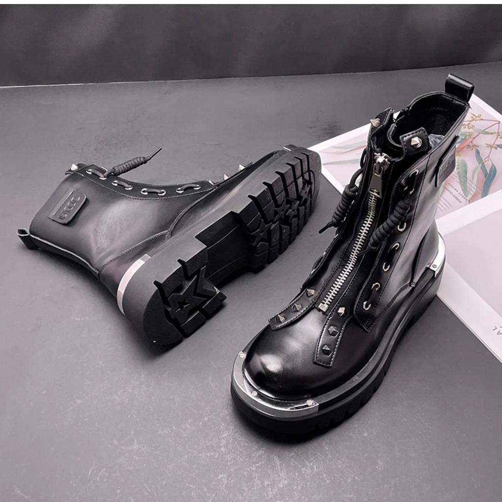 Мода Высокое качество Кожа мужские туфли на платформе лоферы модные панк Кроссовки Повседневная обувь высокие кеды Zapatos Hombre A7