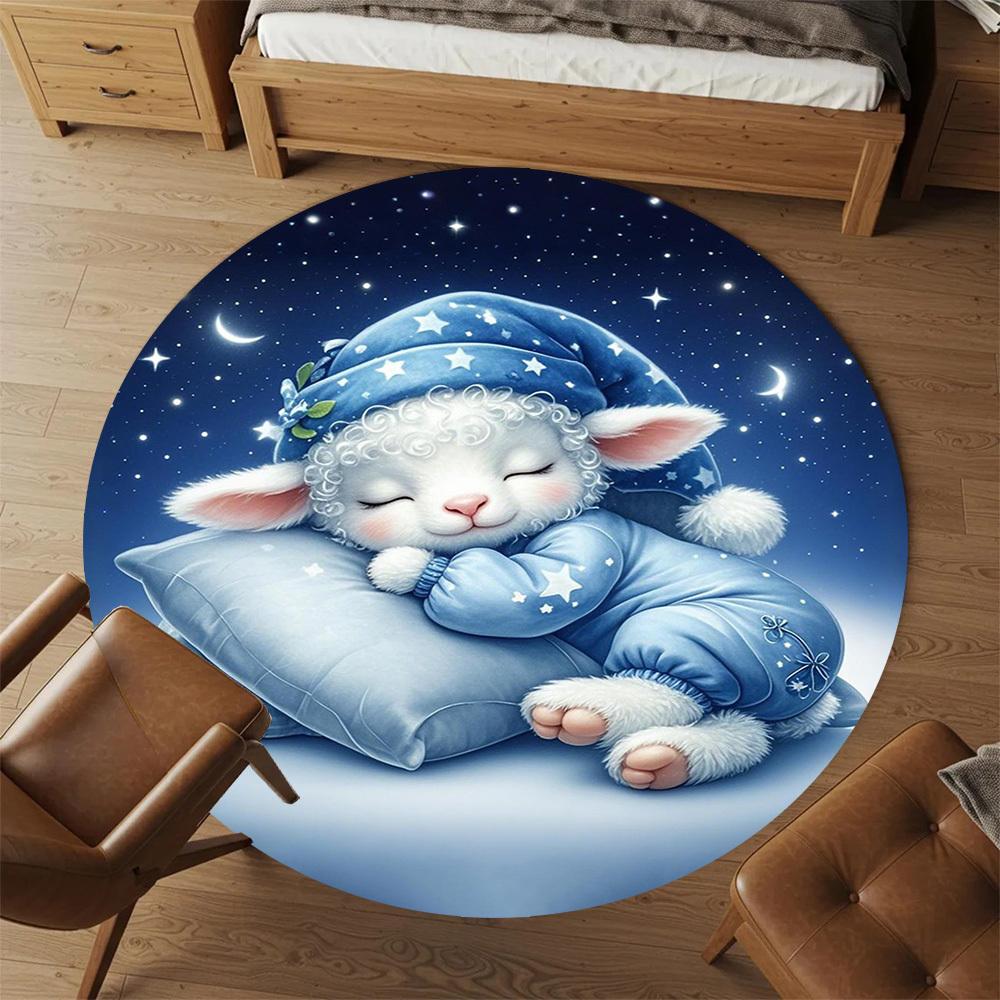 1PC Cute lamb sleeping Round Chair mat Area Rug - Non-Slip, Floor Mat for Office, Bedroom, home decor Christmas Gift c0528049