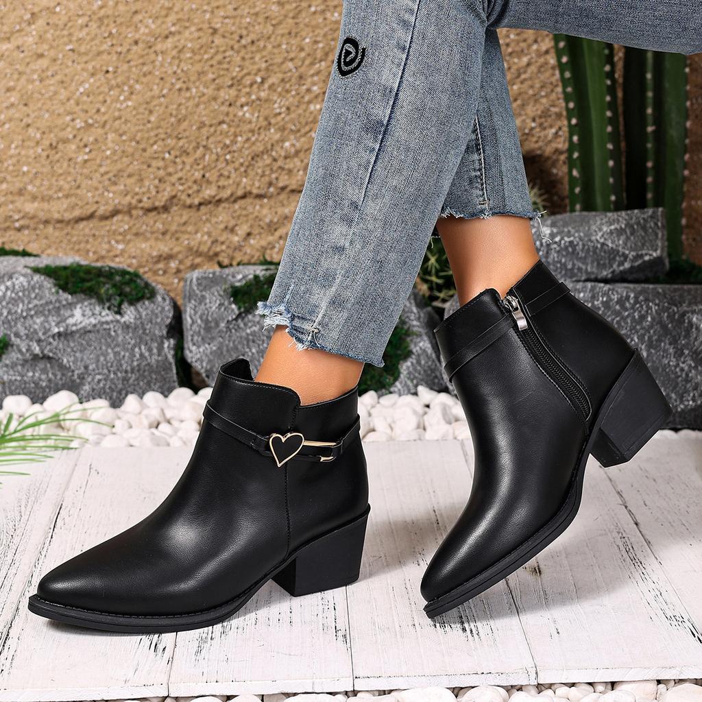 Fashion Block Heel Booties Women's Fashion 2025 Pointed Toe Side Pull Soft Sole Anti-slip Wear-resistant High Heel Boots