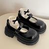 Black Retro British Style Thick Heel Platform Small Leather Shoes Women's 2025 New Spring and Autumn Shallow Mouth Round Head Mary Jane Single Shoes