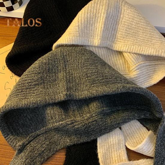 Женская Балаклава с встроенным шарфом, зимняя вязаная шапка, толстая защита ушей, однотонный ветрозащитный теплоизоляционный головной убор для походов и путешествий