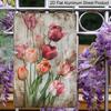 2D Flat 1pc Vintage Tulips Aluminium Metal Wall Art Sign - 8x12 Inch Shabby Chic Rustic Dutch-Inspired Tulip Field Decor, Pink & White Tulip for