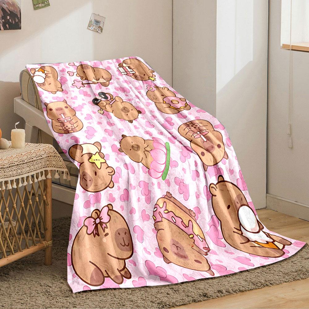Cute Capybara Heart Pattern Blanket for all seasons blanket lunch break throw gift