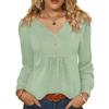 Women's Fashionable Casual V-neck Blouse Button Long-sleeved Pullover T-shirt Top