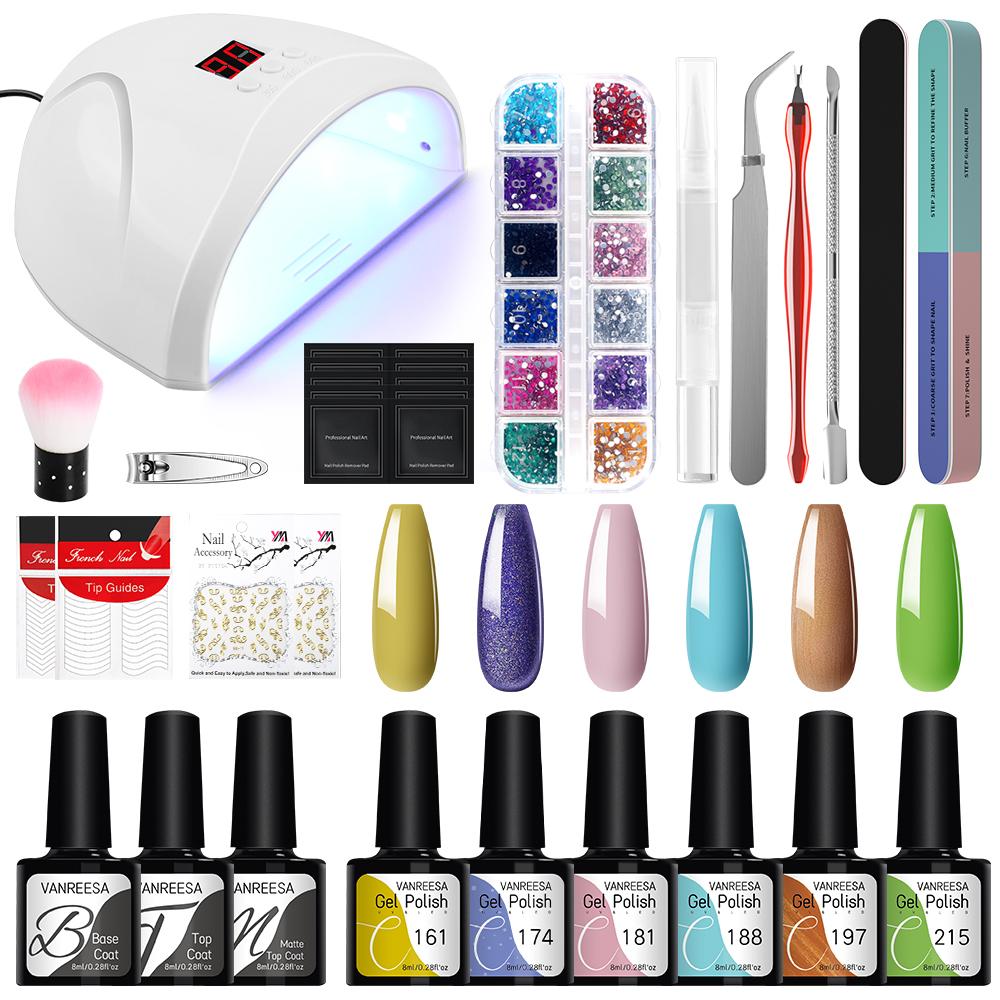 VANREESA Набор гель-лаков для ногтей с лампой для сушки ногтей, замачиваемый УФ-светодиодный полуперманентный набор гелей для ногтей, набор инструментов для дизайна ногтей