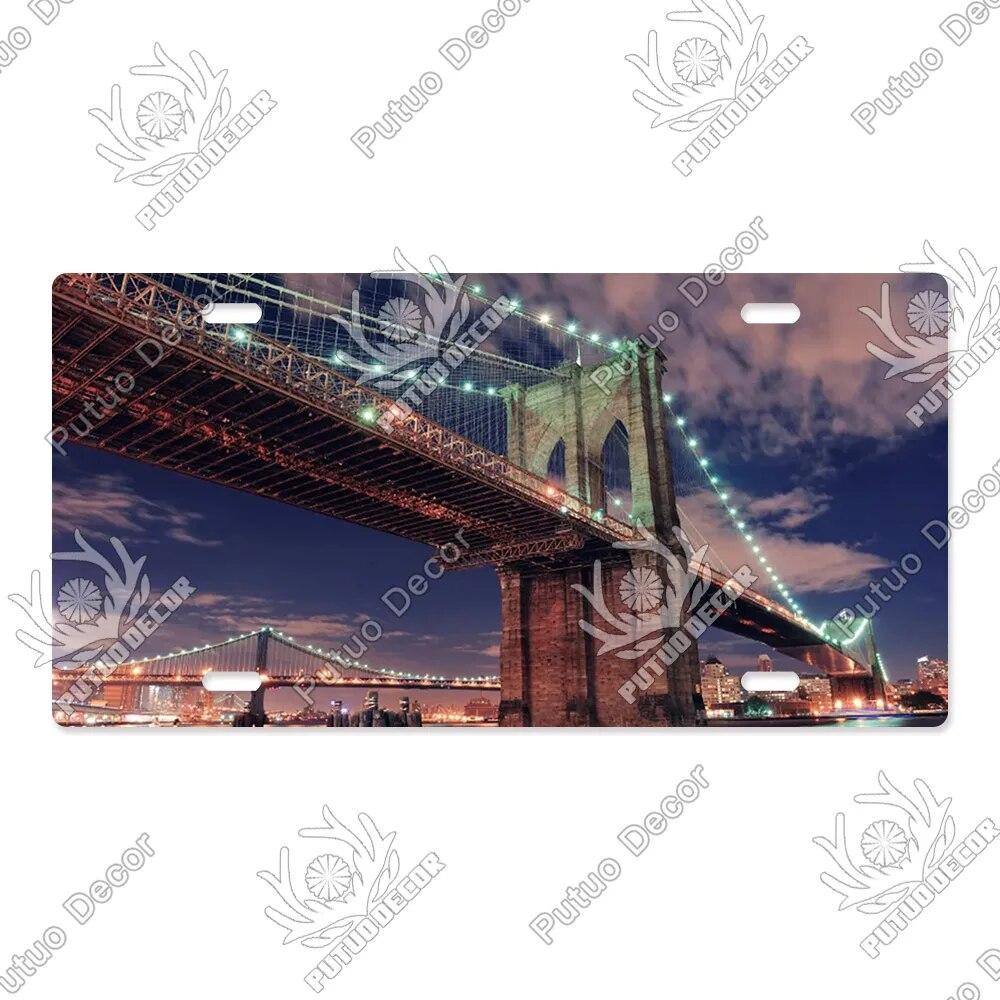 Putuo Decor Bridge Licenses Plate Metal Sign Plaque Metal Vintage Decoration for Living Room Door Beach House Home Wall Decor