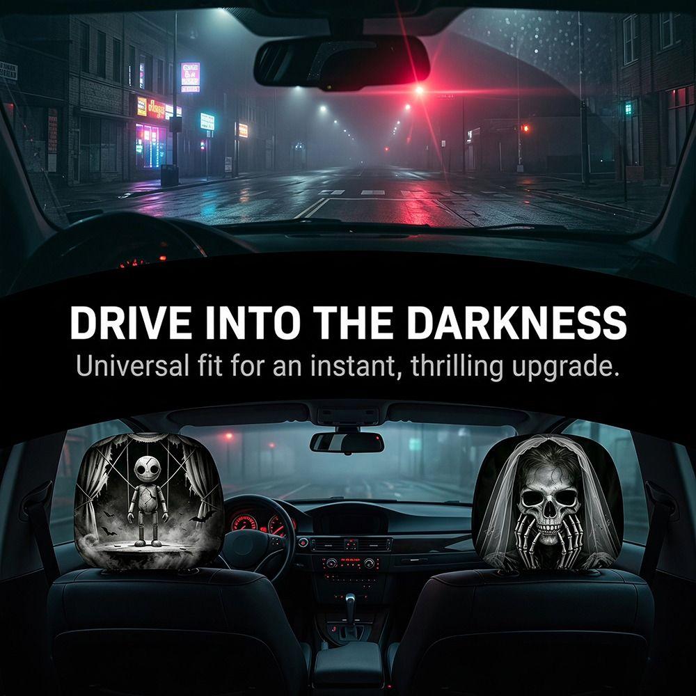 2Pcs Halloween Accessories Car Headrest Covers Ghost Neck Pillowcase Car Interior