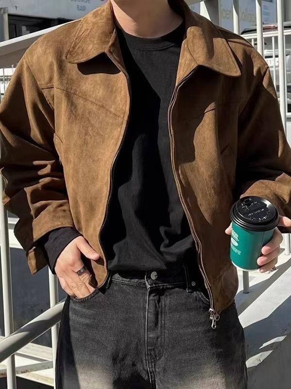 Maillard Wears American Retro Brown Coffee Suede Jacket Мужская винтажная короткая летная куртка весна-осень