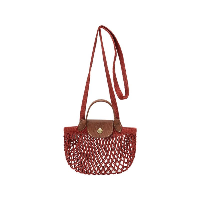Longchamp Le Pliage Filet Сумка-сетка с полым дизайном Плетеная ручная сумка через плечо Мини-сумки для женщин Каштановый 10139HVH204