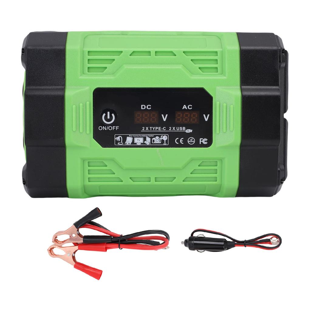 300W Car Inverter 12V DC To 110V AC Power Inverter with 2 USB 2 Type C Ports 2 Sockets for Computer Phone