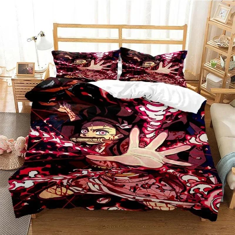 Комплект постельного белья Клинок, рассекающий демонов Камадо Нэдзуко Комплект пододеяльника Покрывало Наволочка Размер Кинг Квин Полный Односпальный Постельное белье Детский Подростковый Подарок