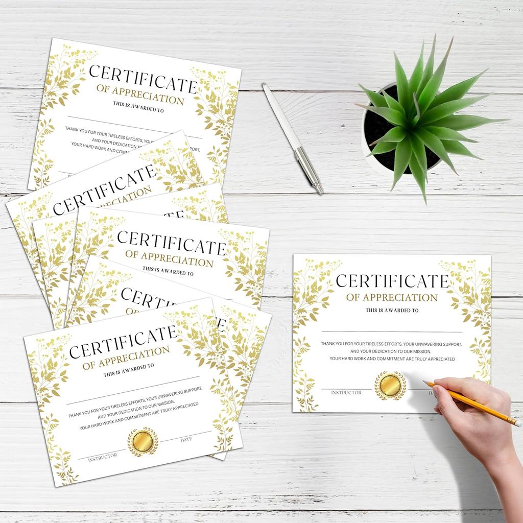 Certificate of Appreciation -25pcs, Certificates of Recognition, Thank You Gifts Certificates for Employees, Staff, Teachers, Volunteers, 8×10 Inch