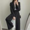 Women's Korean Style Lapel Suit: Two-Piece Set with Short Jacket and High-Waist Wide-Leg Trousers.