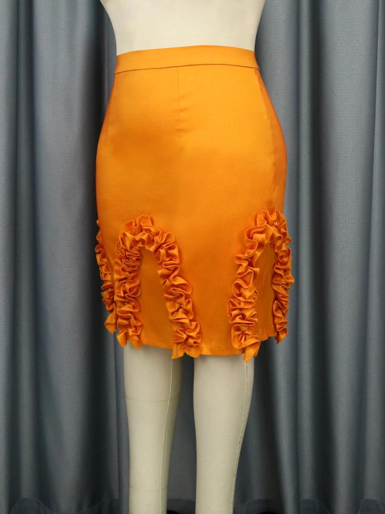 AOMEI Оранжевые юбки с оборками для женщин, элегантные лоскутные юбки-карандаш с высокой талией, эластичные мини-вечерние вечерние знаменитости, большие размеры, новинка, хит продаж