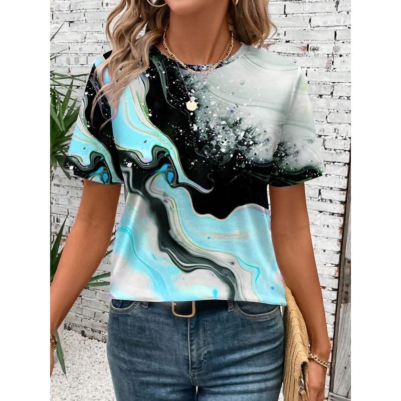 Summer Fashion Women's T-shirt Graphic Marble Print