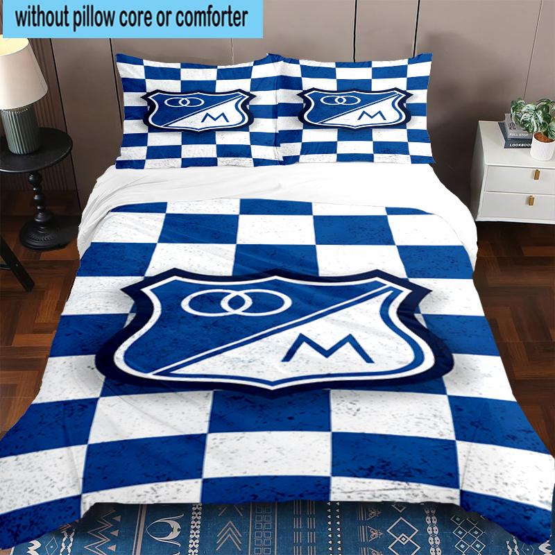 3PCS Blue White Crest Pattern Bedding Set,Including 1pc Duvet Cover And 2pcs Pillowcases Perfect for Bedroom, Dormitory, Fan Christmas gift