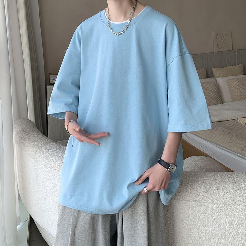 Мужская футболка больших размеров, однотонная, мужская летняя, дышащая, с коротким рукавом и круглым вырезом