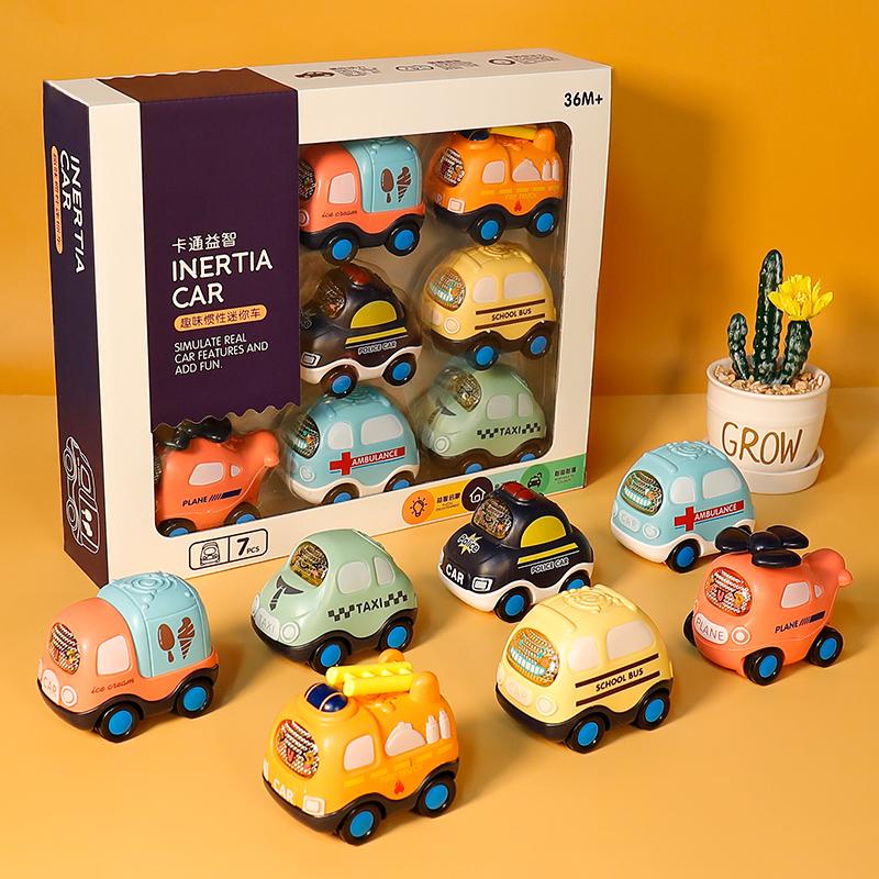 7Pcs Friction Powered Pull Back Car Set Inertial Vehicle Toys Kids Educational Birthday Gift