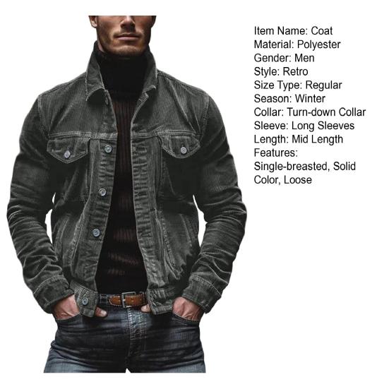 Мужское весенне-осеннее пальто из вельвета с отложным воротником, свободная верхняя одежда, однобортное свободное пальто с длинным рукавом на пуговицах для свиданий, повседневной носки, школы