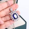 Simulated Sapphire Brilliant Oval Open Ring for Women Pendant Necklace Set