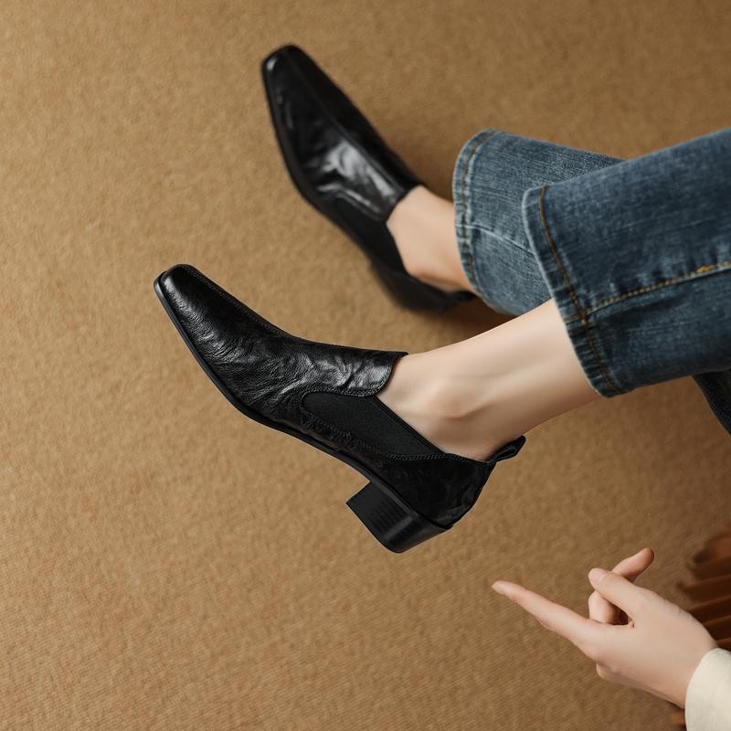 2024 г., женские туфли-лодочки из натуральной кожи, весна-лето, на толстом каблуке, базовые офисные туфли для женщин и мужчин, рабочие туфли для взрослых, женские туфли-лодочки, новое поступление