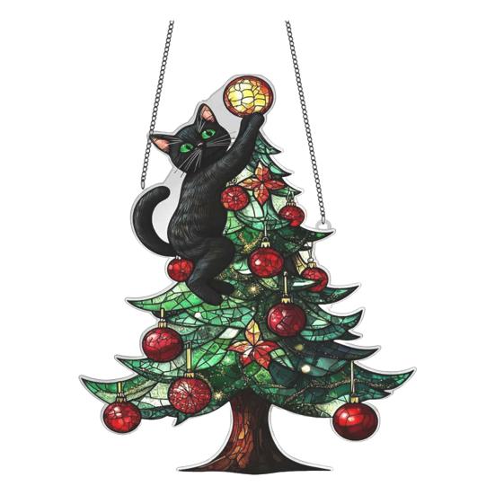 Акриловый ловец солнца Рождественские украшения Эффект витража 2D плоский Поезд/Рождественская елка/Дед Мороз Подвесное украшение на окно для праздничной елки дома