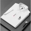 Серая рубашка-поло в стиле business casual с вышивкой из ткани non-iron