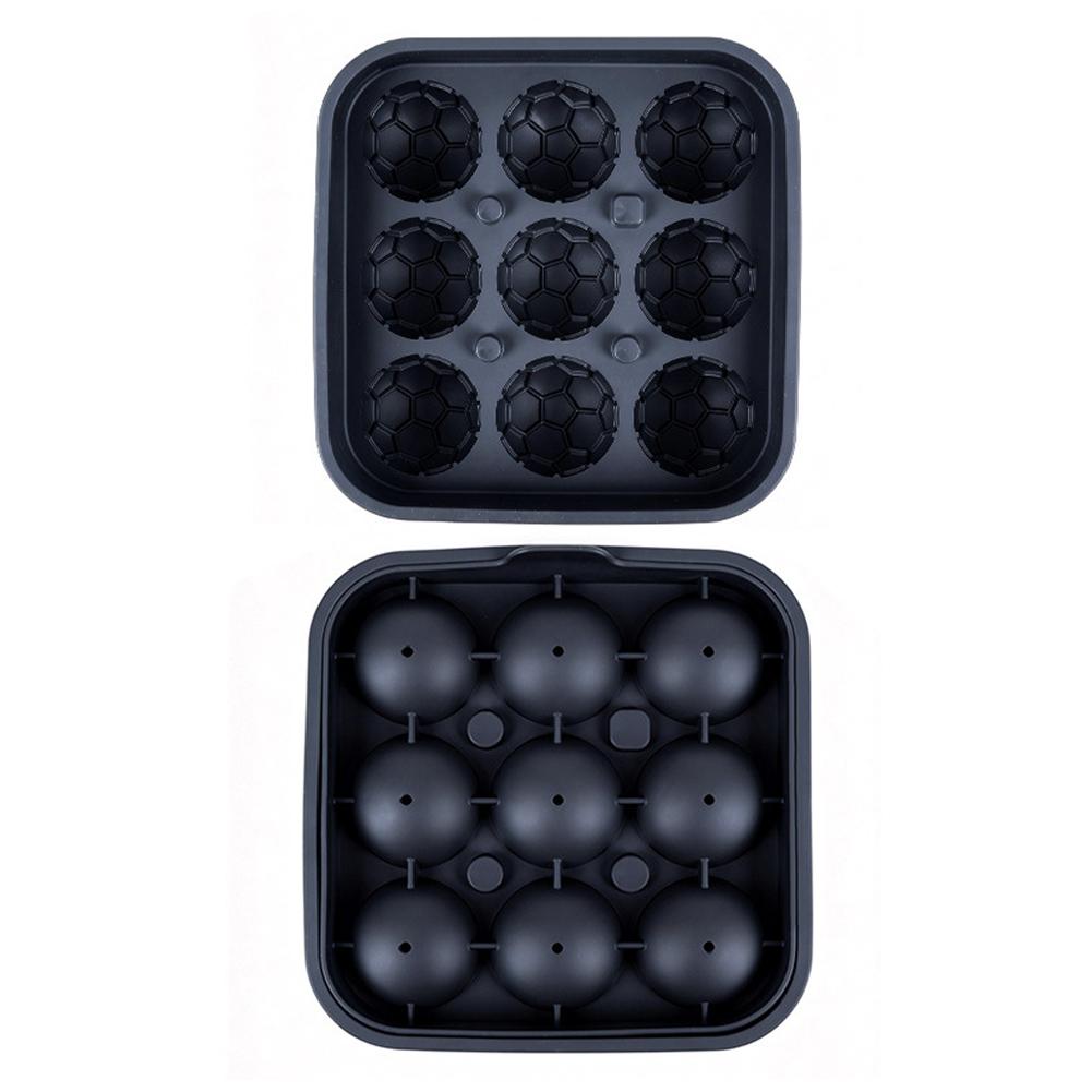 3D Football Shape Silicone Ice Cube Mold,9 Grid Reusable Ice Ball Maker with Lid for Whiskey Cocktail Drinks,Camping ice cube