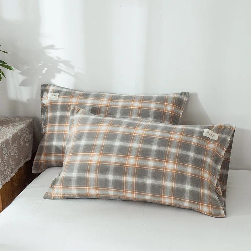 1 Pair Solid Color Plaid Printed Pillowcase Soft Cotton Throw Pillows Covers 30x50 40x60 48x74 Cushion Case for Bed Home Decor