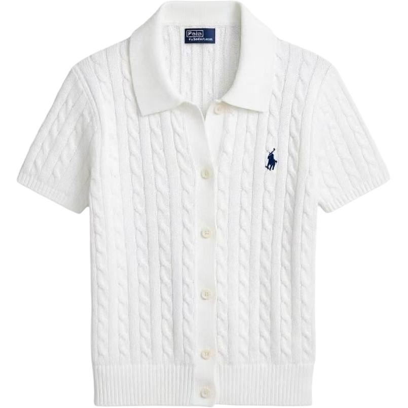 Polo Ralph Lauren Однотонный трикотажный топ с короткими рукавами и однобортной застежкой Женские топы Белый 211963486-001