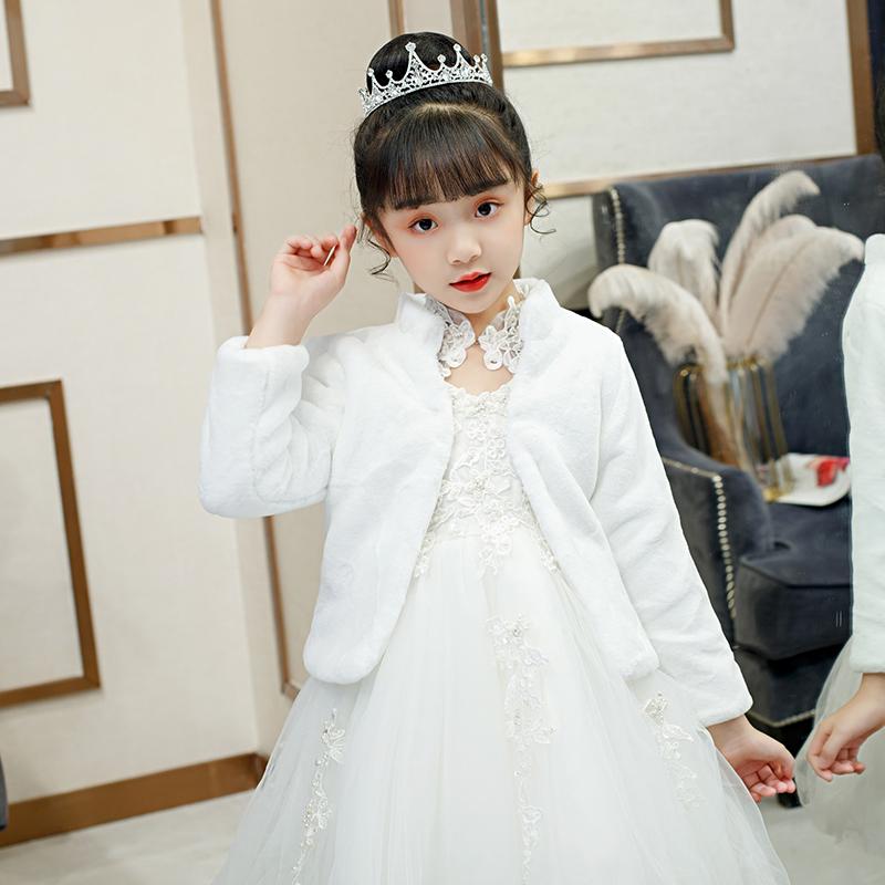 Детское свадебное вечернее платье с запахом из искусственного меха, болеро, накидка, свадебная шаль