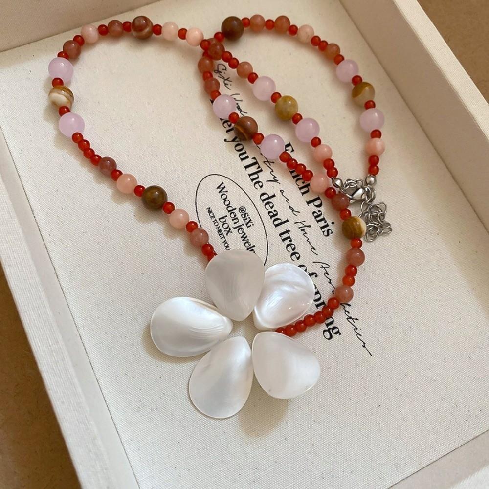 Ocean Style Shell Flower Necklace Beaded Ocean Style Neck Chain Stone Pendant Necklace  Girls
