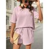 2025 Women's New Solid Color Short Sleeve Loose Set Women's Western Style Batshirt Fashion Elegant Shorts Two Piece Set